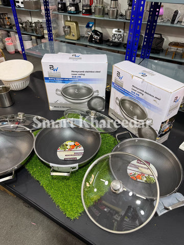 BW Dual Side HoneyComb LaserCut Shallow Karahi with Lids | Cooking Pots