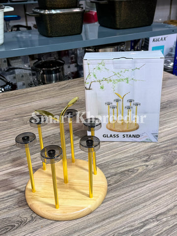 Acrylic 6 Glass Stand with Bamboo Wooden Plate | Finest Quality