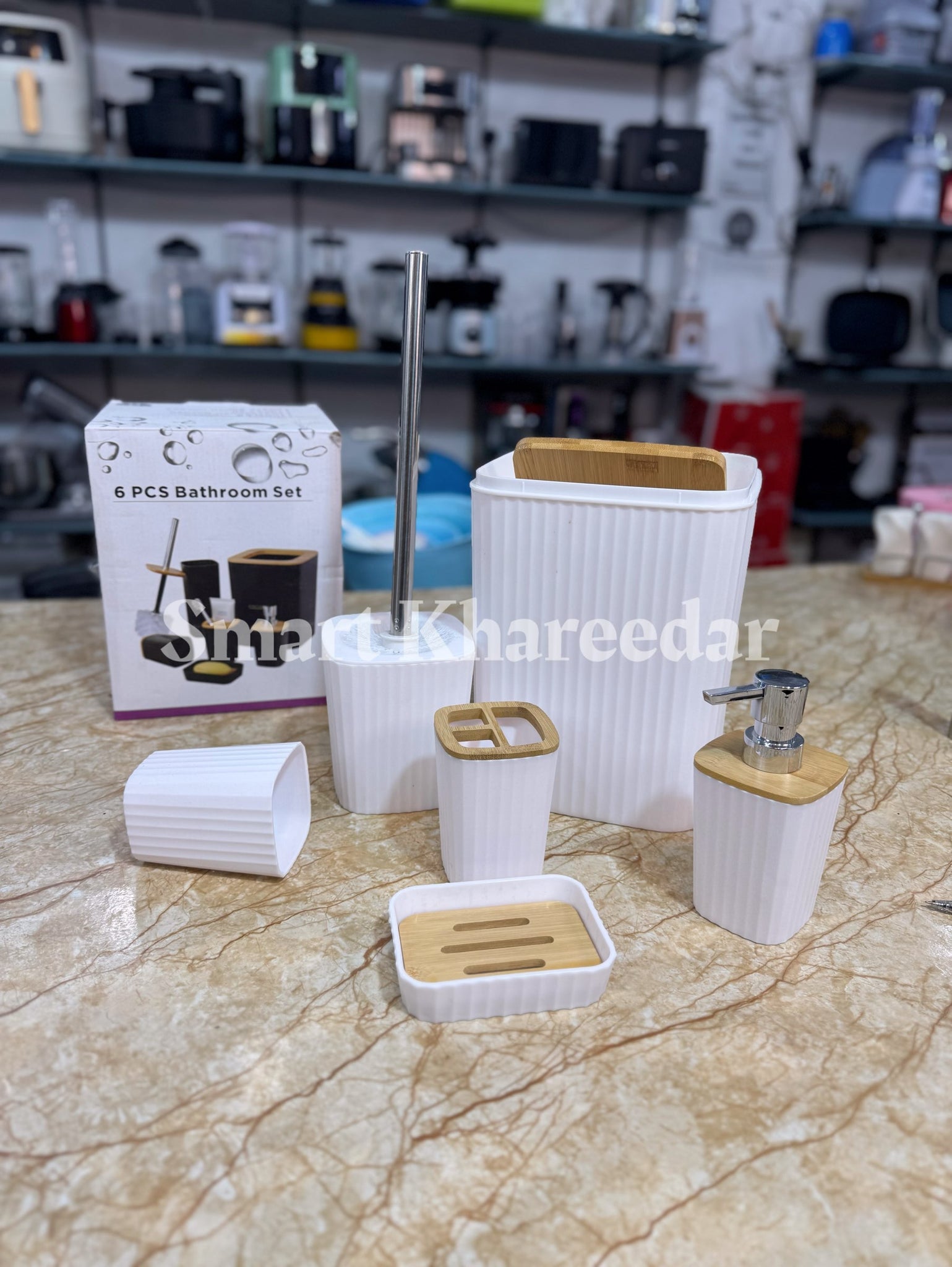 6pc White Washroom Set - Premium Plastic Lookalike Ceramic