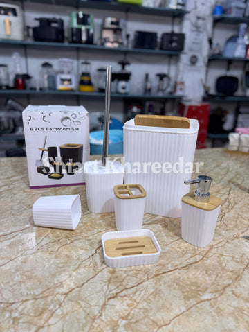 6pc White Washroom Set - Premium Plastic Lookalike Ceramic