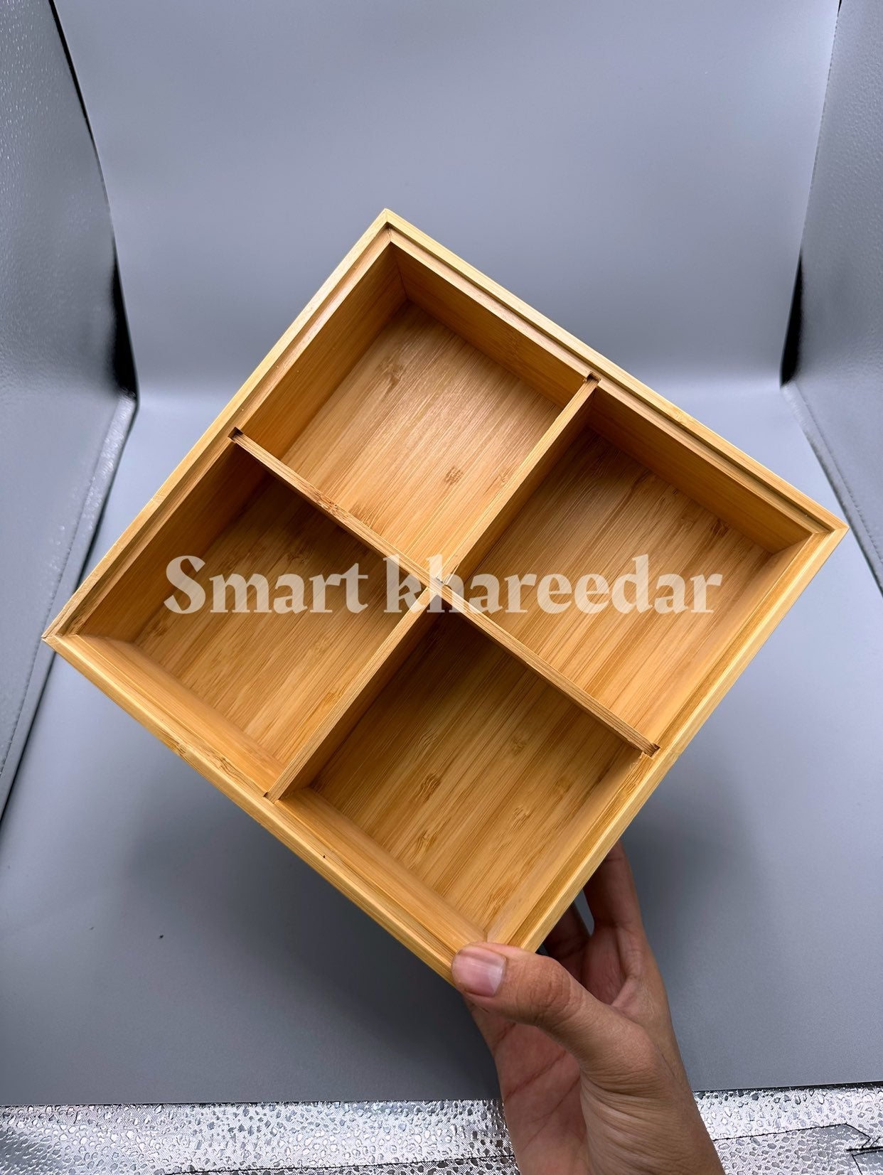 Wooden Square Dry Fruit Platter with Portions | Acrylic Lid