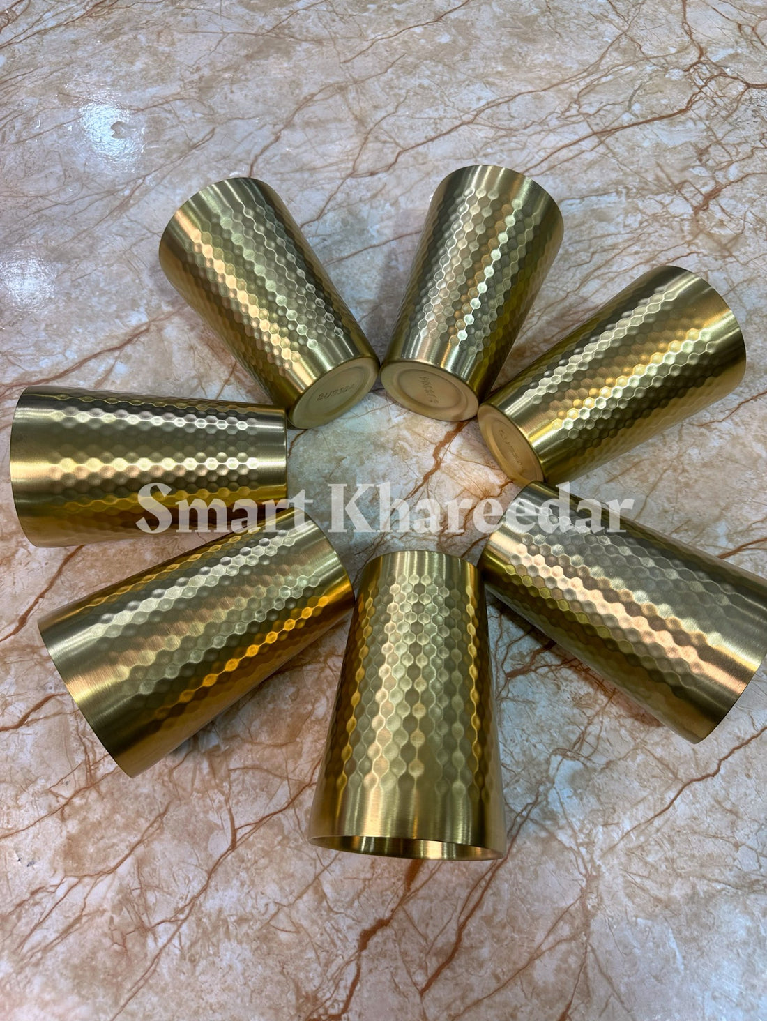 Gold Plated Antique Hammered Design Glass | Double Wall | 100% Imported Stainless Steel