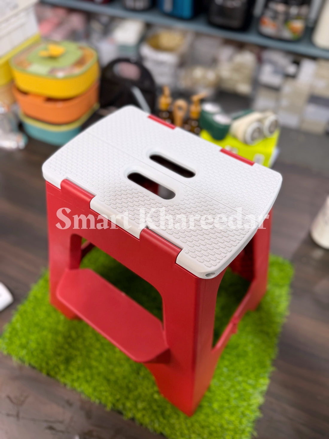 Premium Foldable Plastic Stool – 18” Compact Portable Step & Prayer Stool with Handle