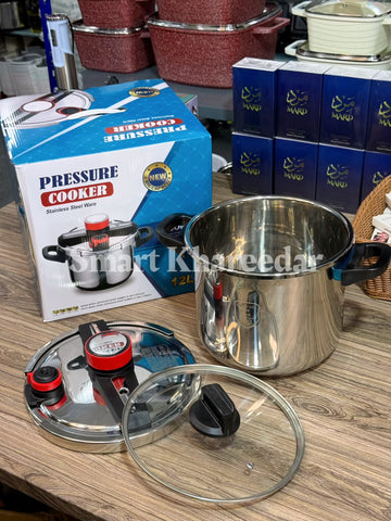 12L Jumbo Automatic Stainless Steel Pressure Cooker with Glass Lid | 26cm