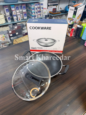 Dual Side Honeycomb LaserCut Karahi - Deep Shallow Pan - Double Handle