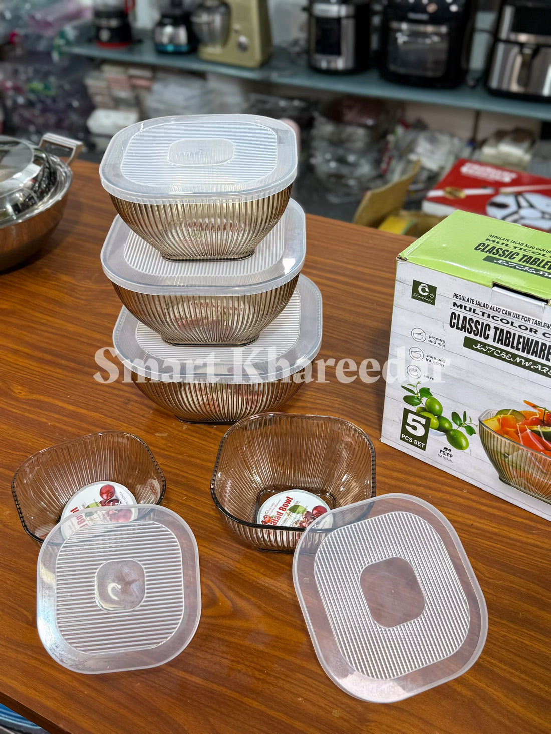 5pc Acrylic Airtight Salad Bowl Set | MultiColor Classic Tableware Bowls