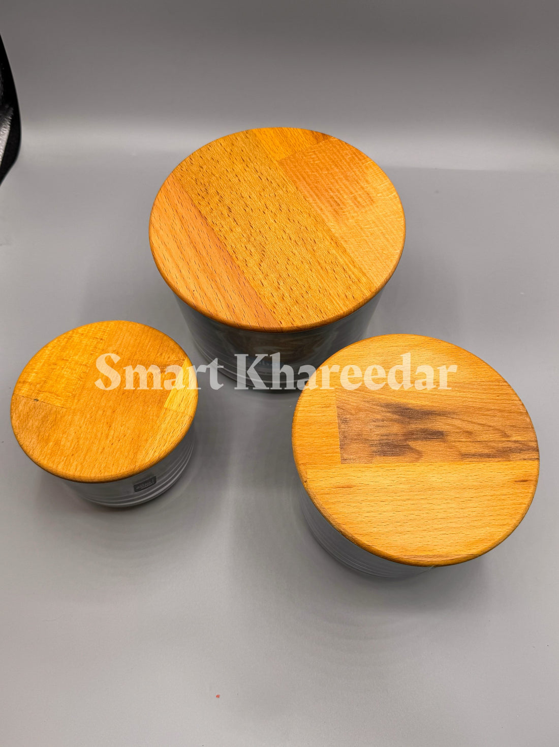 3pc All size Ziba Glass Bowl with Wooden Bamboo Lid (Rollet Set)