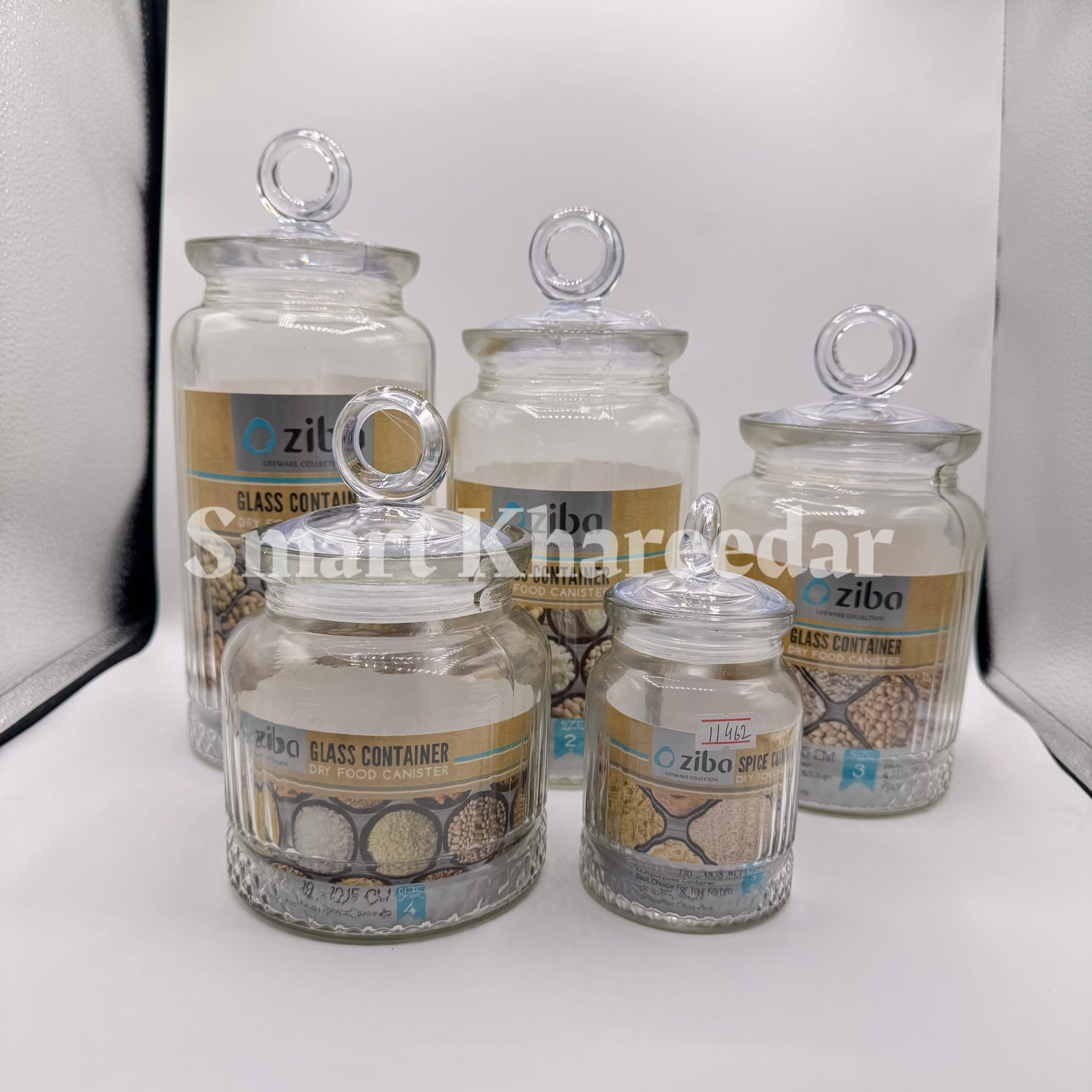 Pack of 5 All Sizes Glass Ziba Canister Jars - Fully Airtight