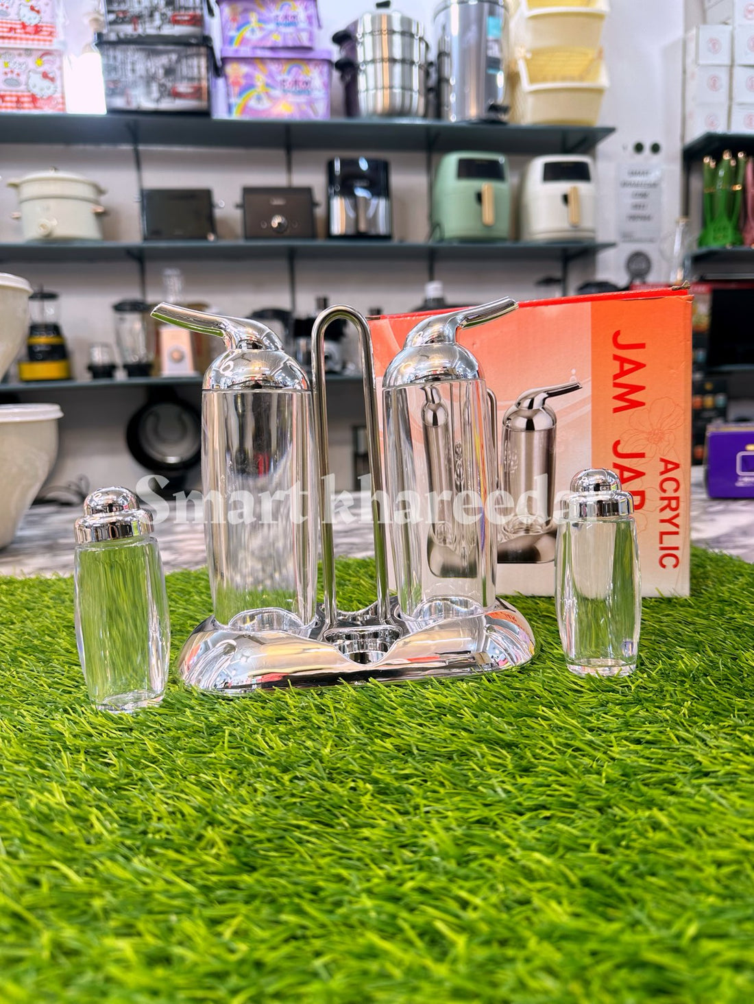 Transparent and Silver 4pc Condiments Set