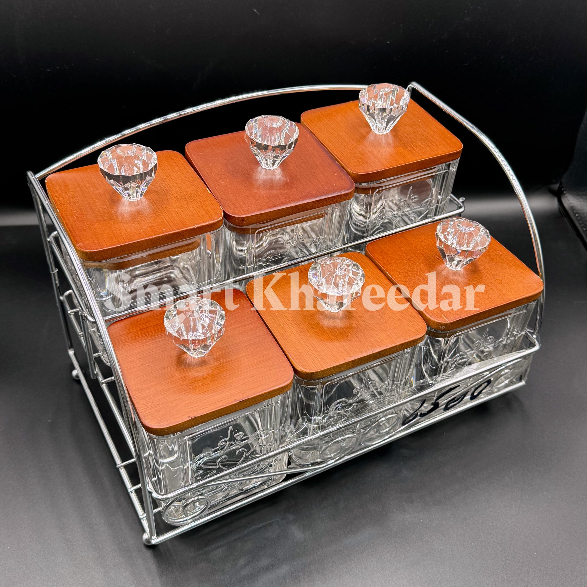 Taiwan Made – 6pc Acrylic Spice Jar Set with wooden Lid (Square Shape)