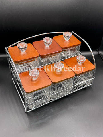 Taiwan Made – 6pc Acrylic Spice Jar Set with wooden Lid (Square Shape)