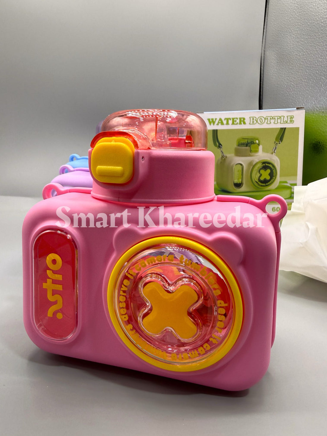 580ml Creative Kids Camera-Shaped Water Bottle - Straw Tumbler with Crossbody Strap, Cute Anti-Drop Design