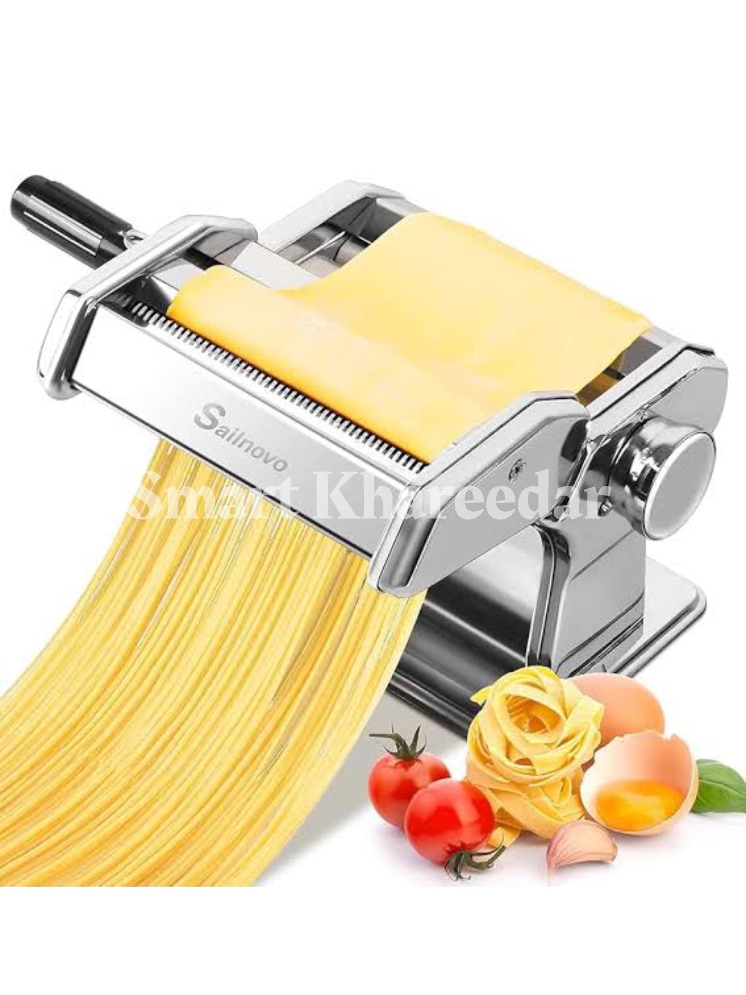 Pasta Maker Machine 150 Manual Pasta Machine with Roller & Cutter Adjustable 9 Thickness & 2 Width Hand Crank Noodles Maker for Spaghetti, Fettuccini, Lasagna