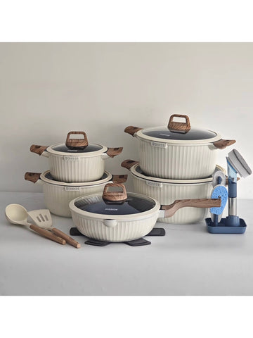 Donnor 15pc Aero Die-Cast Granite Cookware Set | Marble Stone Coating