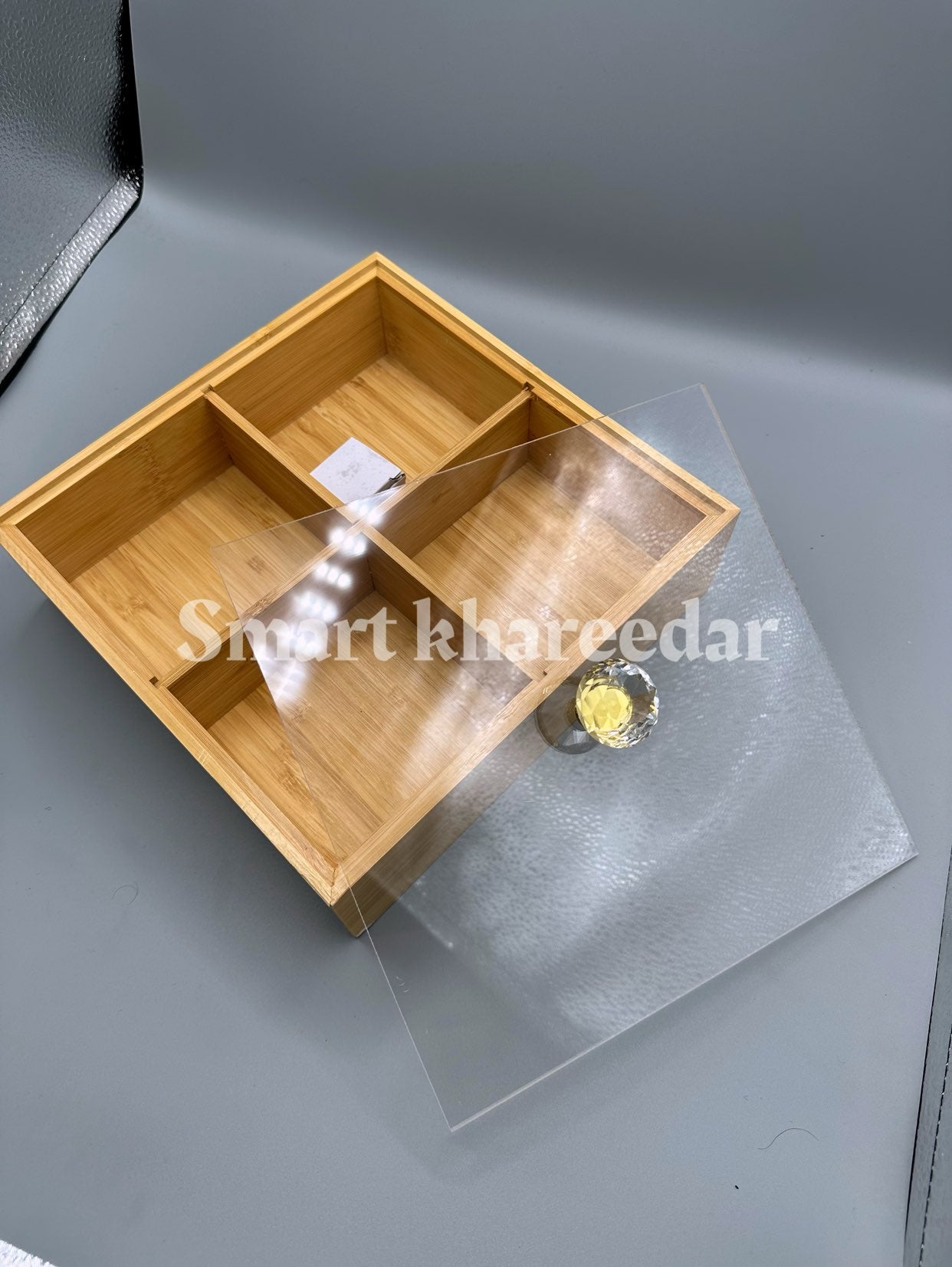 Wooden Square Dry Fruit Platter with Portions | Acrylic Lid