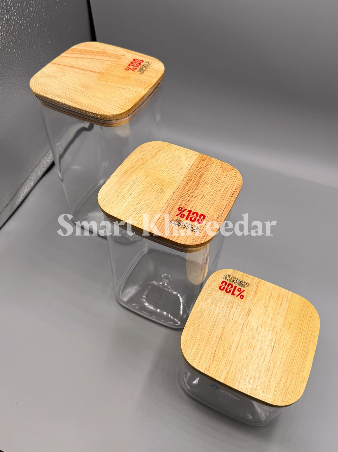 Pack of 3 Ziba  Acrylic Jar with Wooden Bamboo Lids