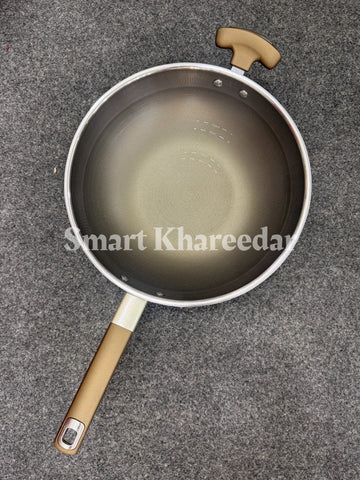 Titanium Non-Stick Karahi Wok Pan – 34cm | Dual Handle (Long & Short) Heavy-Duty Design
