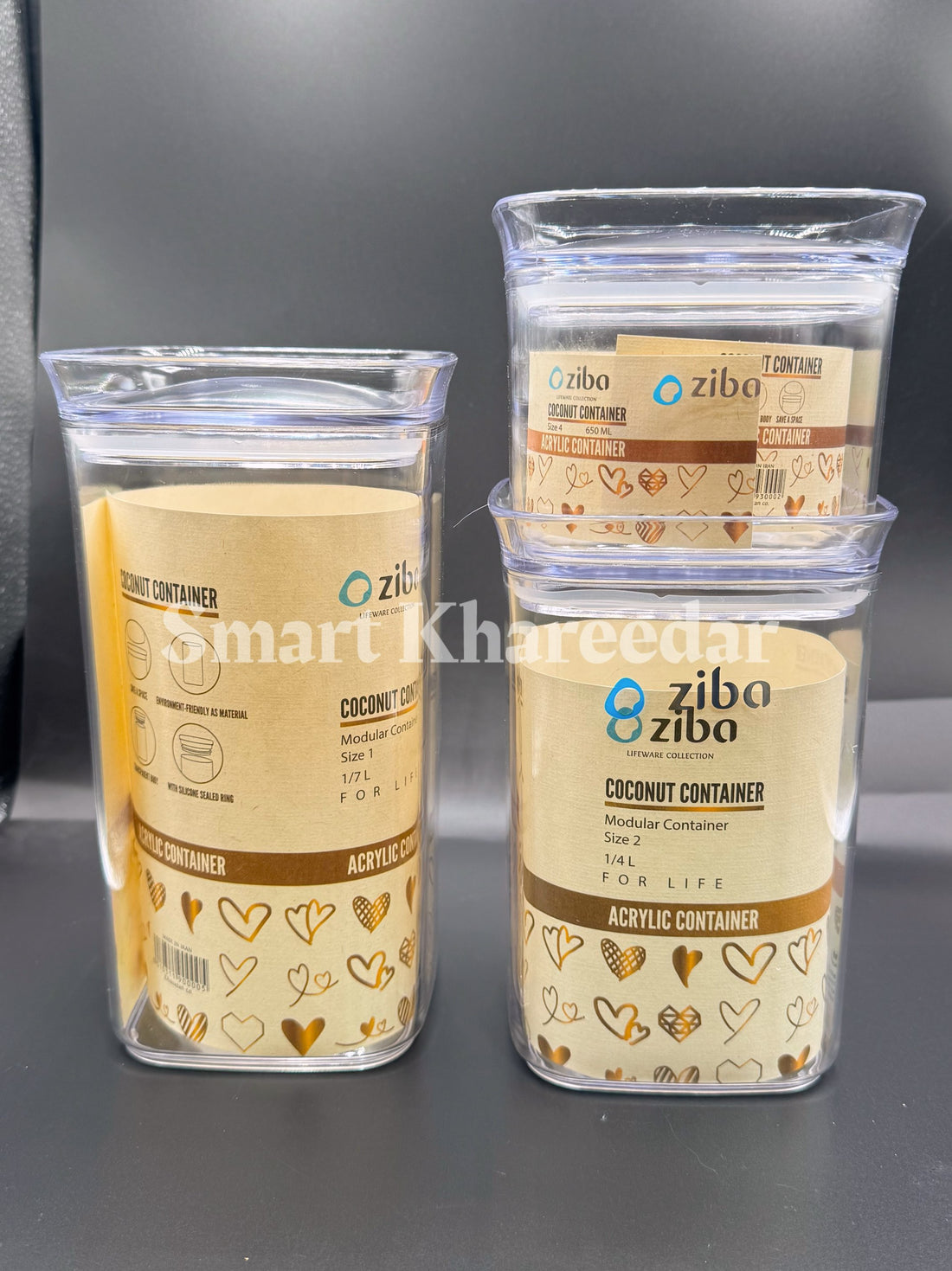Pack of 3 All Size Crystal Acrylic Jar Set - (1/2kg + 1kg + 1.5kg)
