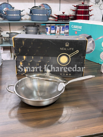 HoneyComb LaserCut Karahi with Lid & Handle - Deep Shallow Pan
