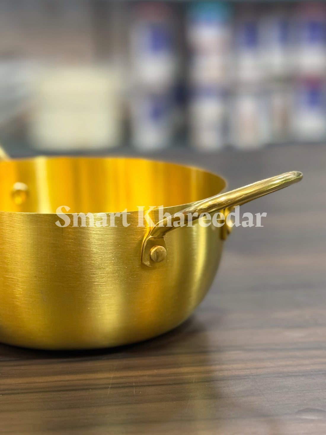 Premium Golden Brass Karahi with Dual Handles – Deep Golden Chaat Bowl