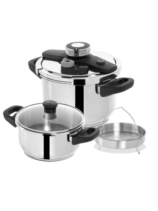 Unique Pro 2pc Stainless Steel 2 Pc Pressure Cooker and Casserole Pot with Steamer [4+6L]