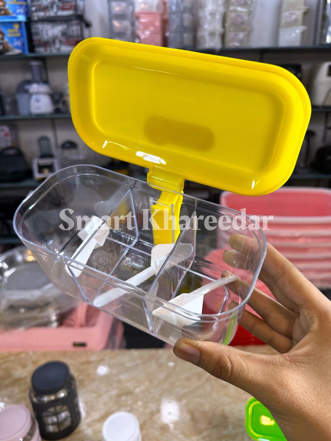 3 Section Acrylic Spice Tray with Lid and Spoons