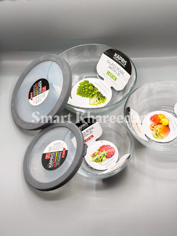 KAPRIS 3pc Glass Airtight Bowl Set - Silicone Lids