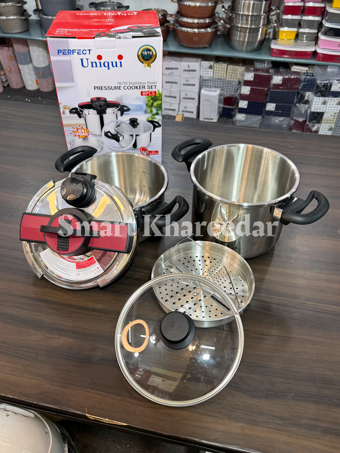 Uniqui 8pc Automatic Pressure Cooker Set 5L+7L | 18/10 Stainless Steel