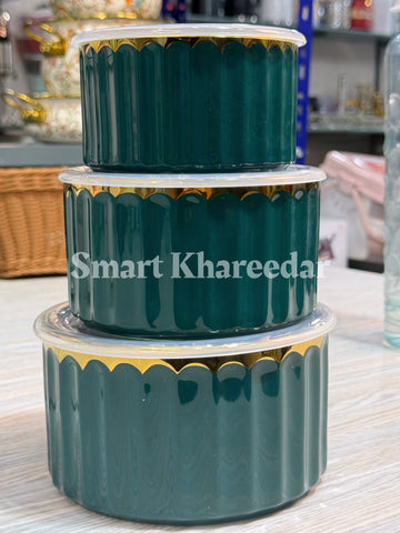 3pc Ceramic Airtight Bowl Set | Serving + Storage Containers | 500ml, 800ml, 1300ml