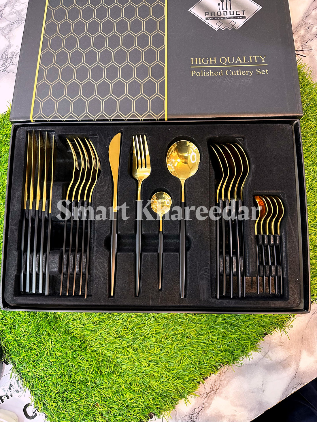 24 Pcs 6 Person Golden Cutlery Set with Premium Box