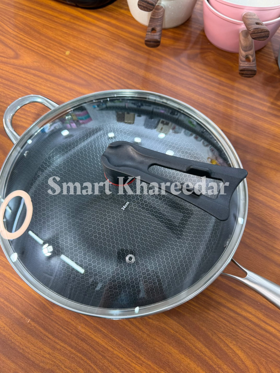 Honeycomb LaserCut Shallow Pan | Long Handle Karahi with Lid
