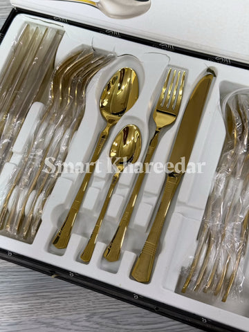FALARI 24pc Golden Textured Cutlery Set | 6 persons