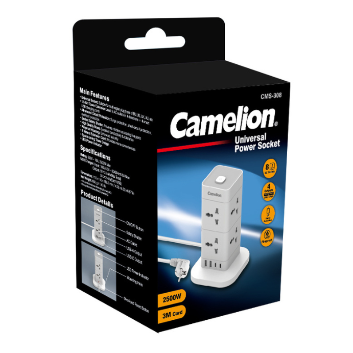 Camelion CMS-308 Universal Power Socket – Safe & Multi-Device Charging Solution (original)