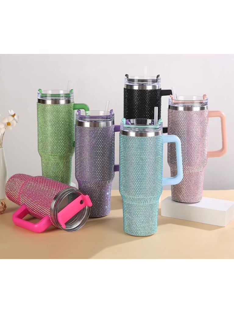 40oz Rhinestone Tumbler with Lid and Straw | Stainless Steel 1200ml