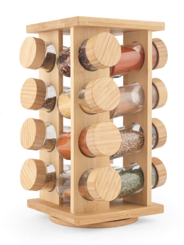 Bamboo Wooden Rotating Spice Rack with Glass Jars (Bamboo lid)