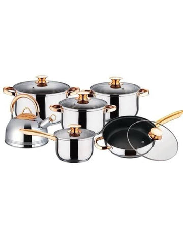 12pc Stainless Steel Induction Based Cookware Set with Whistle Kettle