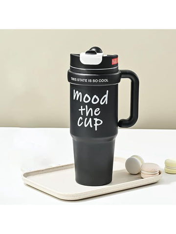 Mood The Cup Insulated Thermos Water Bottle, 900 ml, Stainless Steel Tumbler Travel Mug with Handle and Lid 2 Straw, Double Insulated Water Cup 100% Leak Proof for Office & Gym