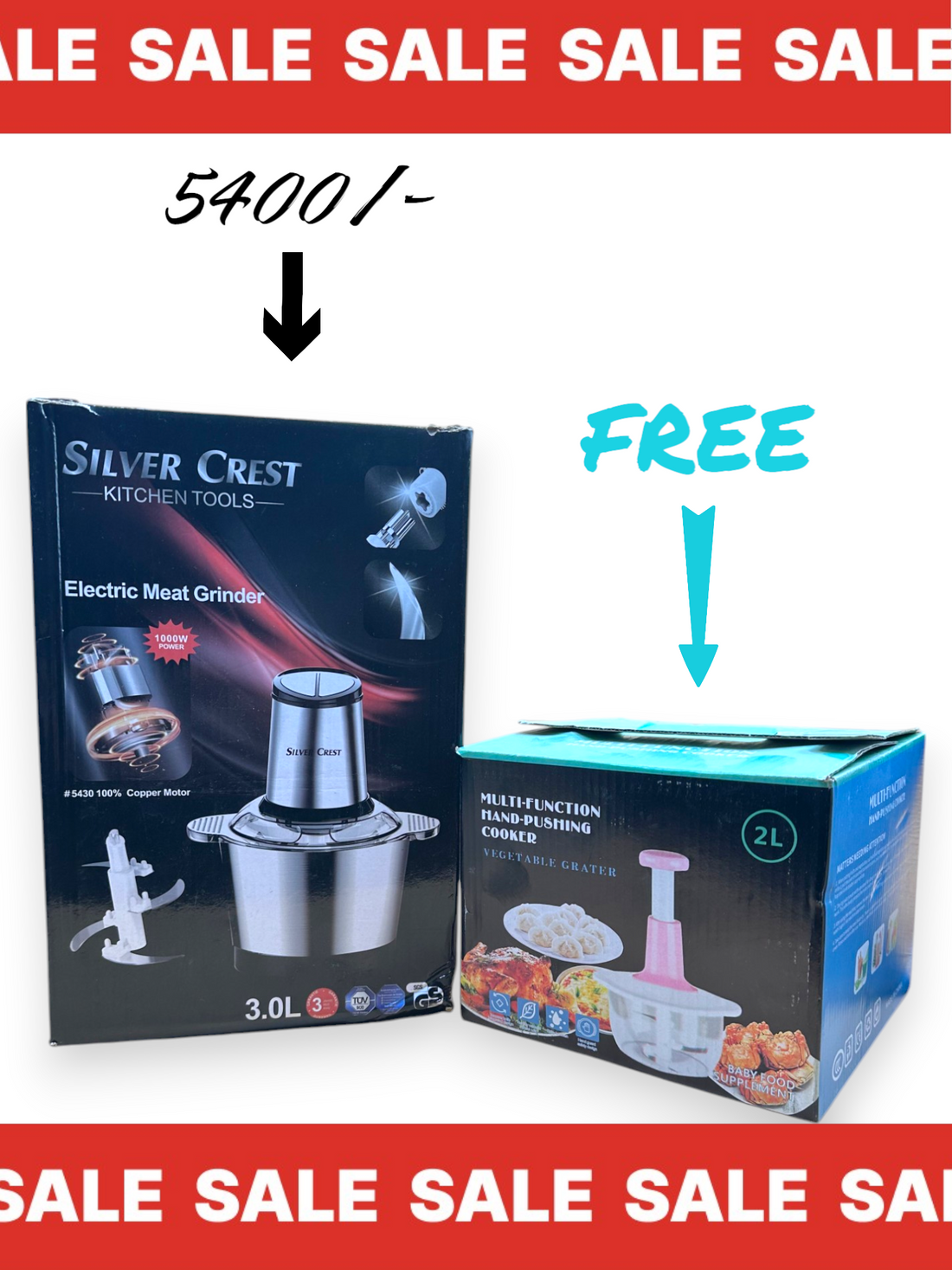 Silver Crest Electric Meat Chopper 3 litre +🆓 Hand Push Chopper 2L🥩